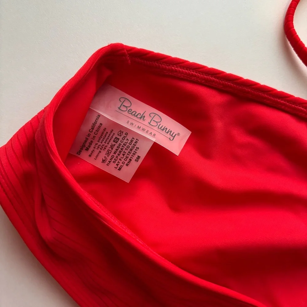 New Beach Bunny Simone Bikini Set S Red Collar Top Luxe Swim Statement Glam - Picture 8 of 10